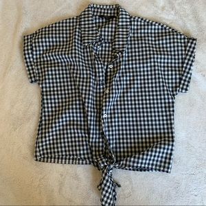 Blue plaid button up. Cropped